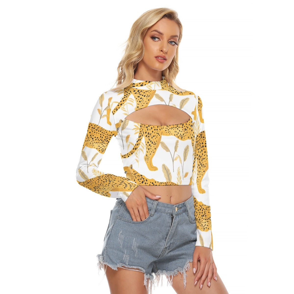 All-Over Print Women's Hollow Chest Keyhole Tight Crop Top