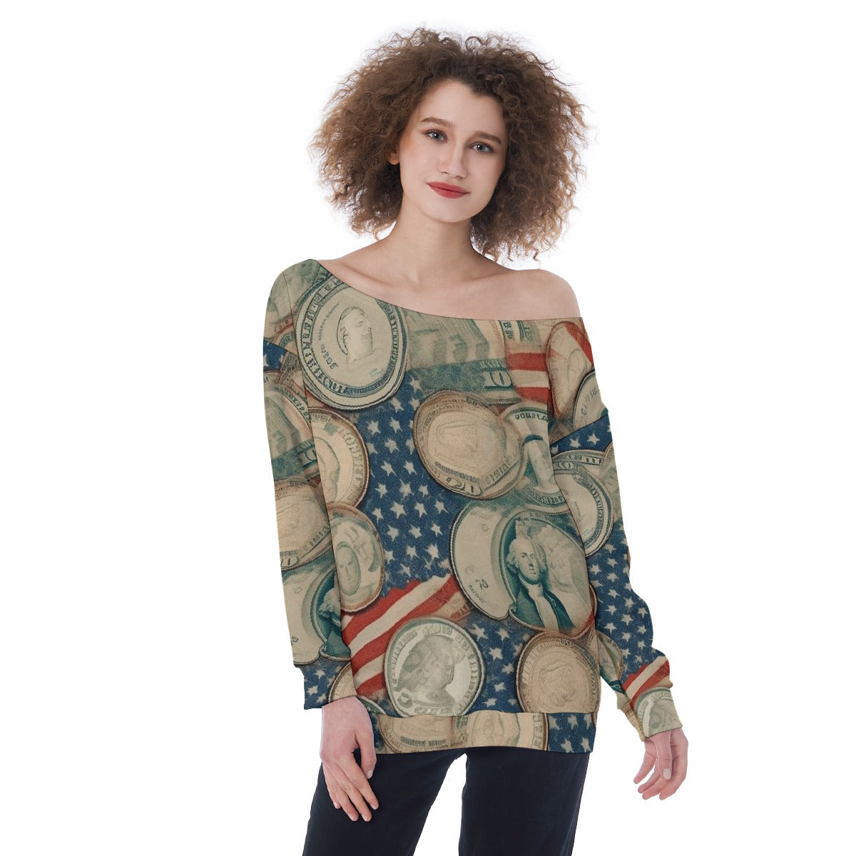 All-Over Print Oversized Women's Off-Shoulder Sweatshirt