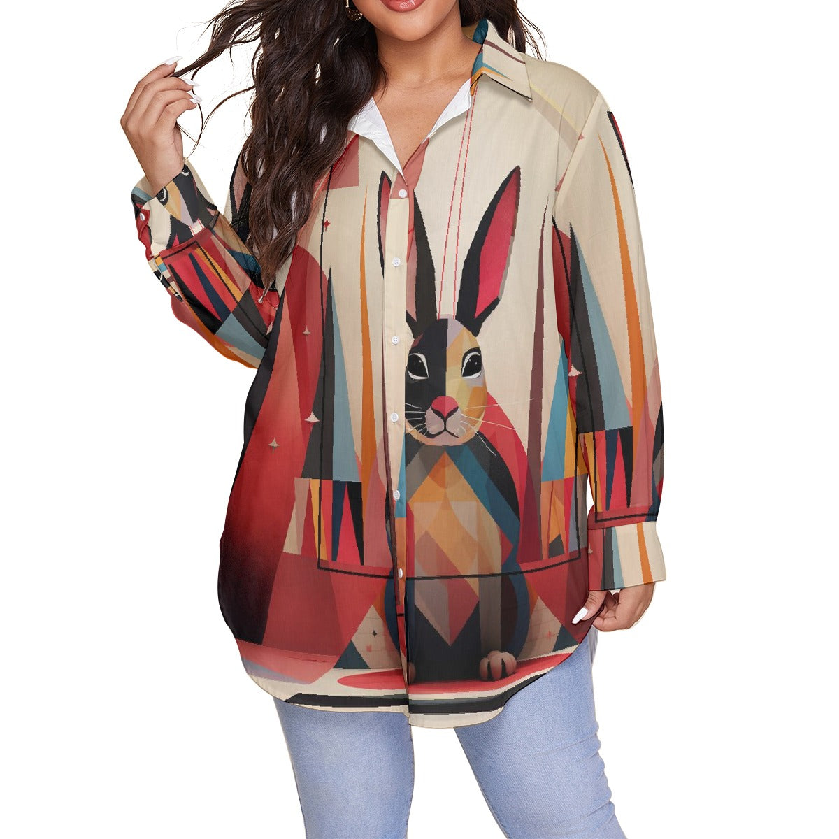 All-Over Print Women's Shirt With Long Sleeve(Plus Size)