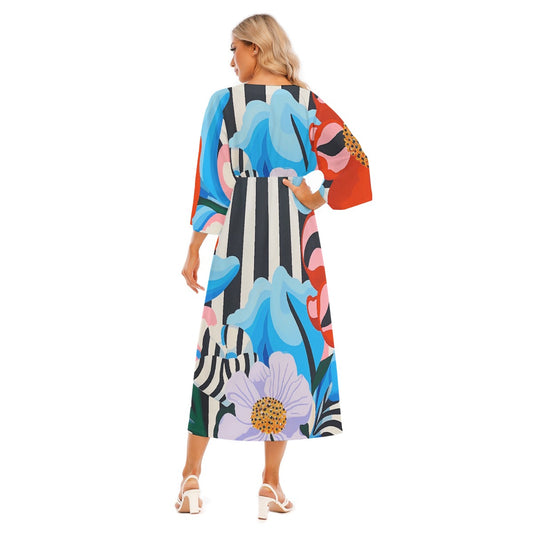 All-Over Print Women's Mid-Sleeve Long Dress