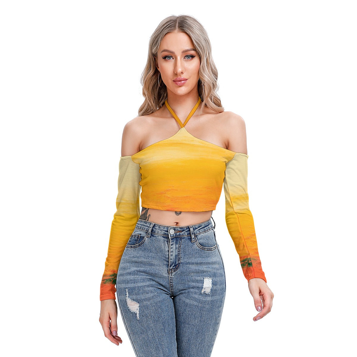 All-Over Print Women's Halter Lace-up Top