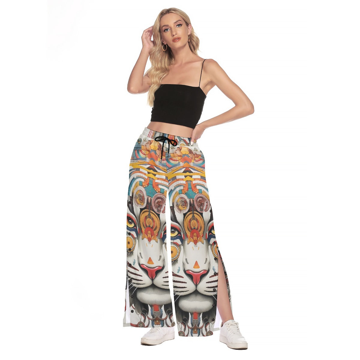 All-Over Print Women's Side Slit Snap Button Trousers