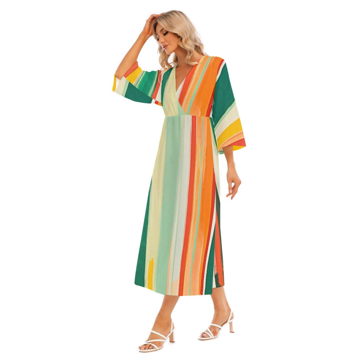 All-Over Print Women's Mid-Sleeve Long Dress