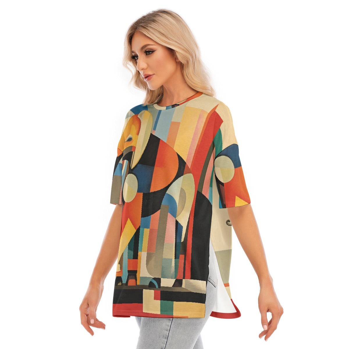 All-Over Print Women's Short Sleeves T-shirt With Hem Split