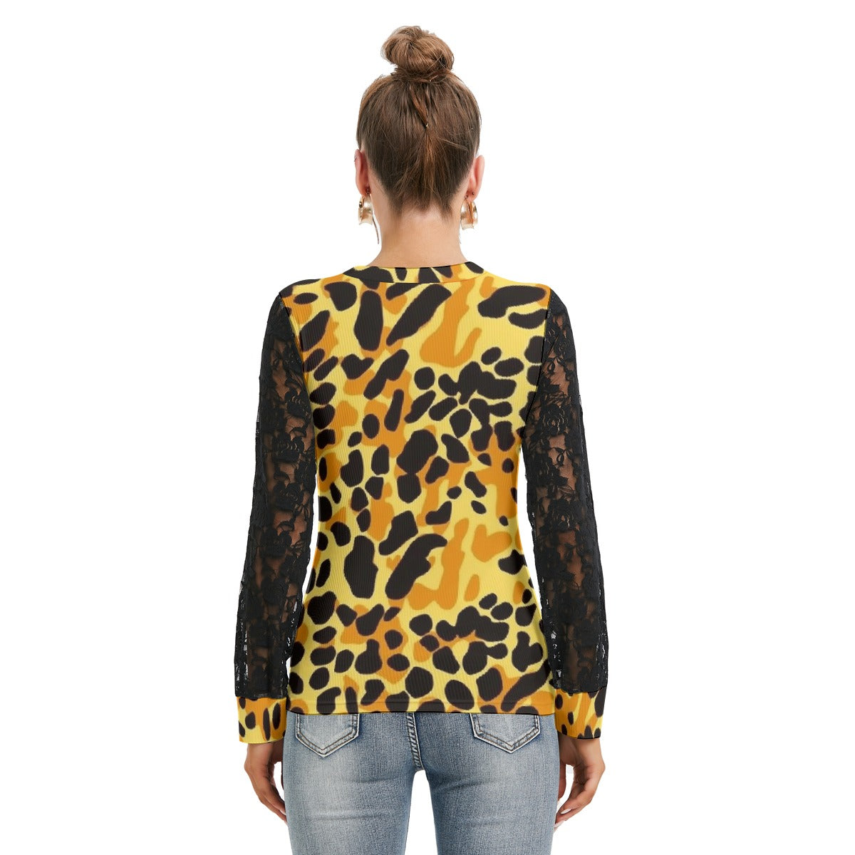 All-Over Print Women's T-shirt And Sleeve With Black Lace