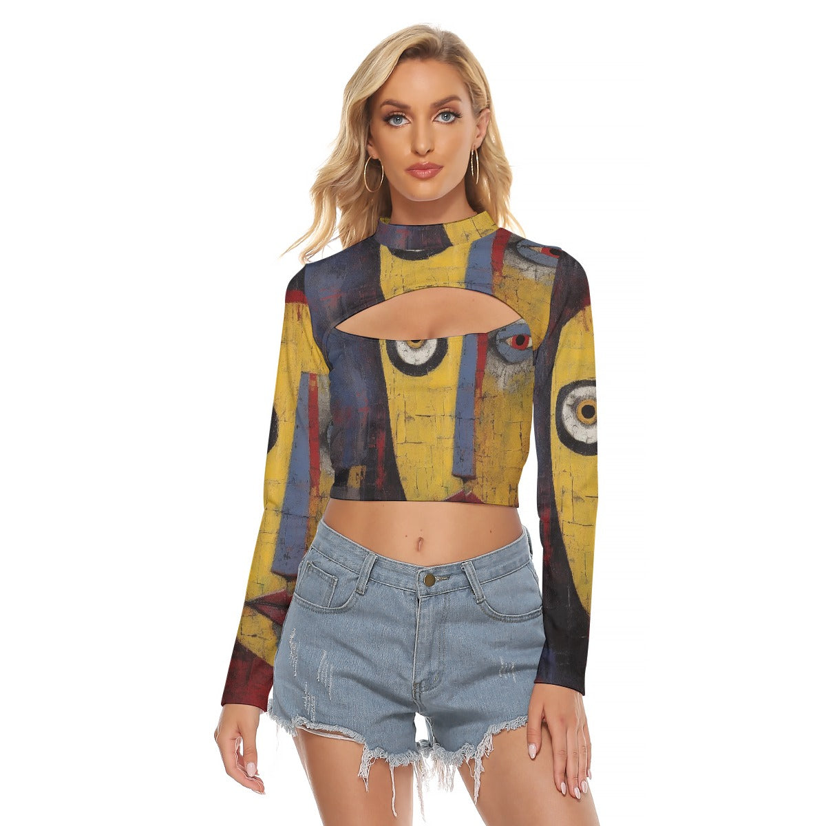 All-Over Print Women's Hollow Chest Keyhole Tight Crop Top