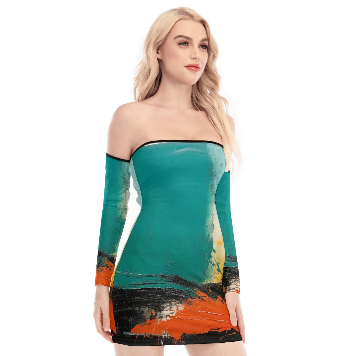 All-Over Print Women's Off-shoulder Back Lace-up Dress