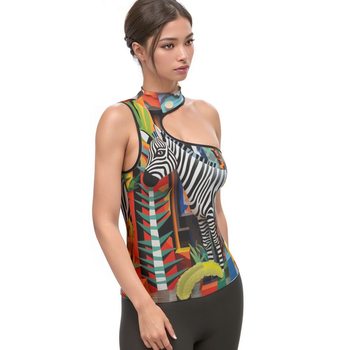 All-Over Print Women's Halter Sleeveless Asymmetrical Tank Top