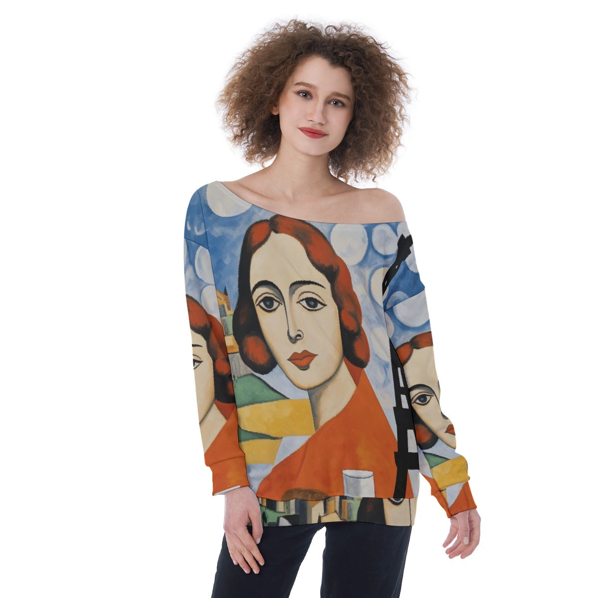 All-Over Print Oversized Women's Off-Shoulder Sweatshirt