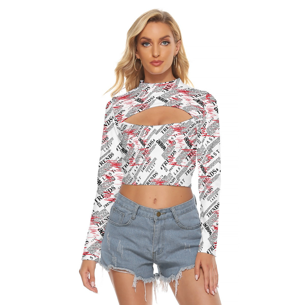 All-Over Print Women's Hollow Chest Keyhole Tight Crop Top
