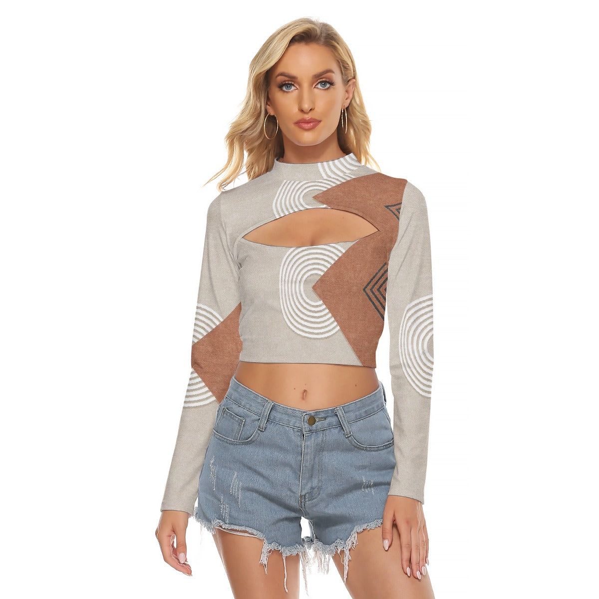 All-Over Print Women's Hollow Chest Keyhole Tight Crop Top
