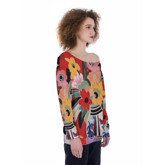 All-Over Print Oversized Women's Off-Shoulder Sweatshirt