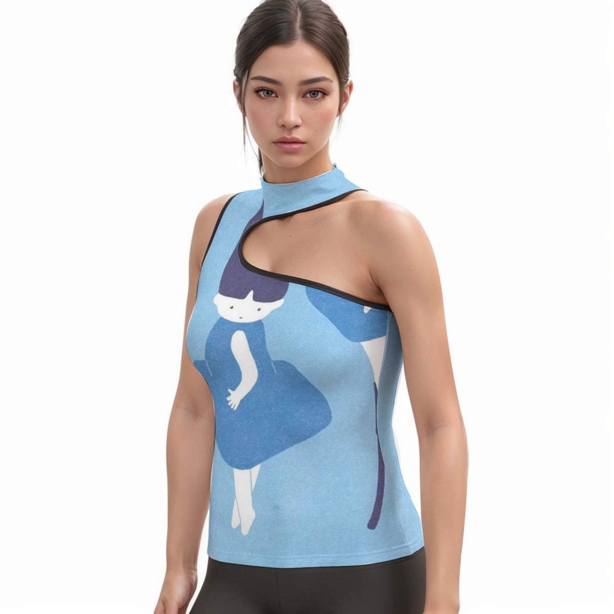 All-Over Print Women's Halter Sleeveless Asymmetrical Tank Top