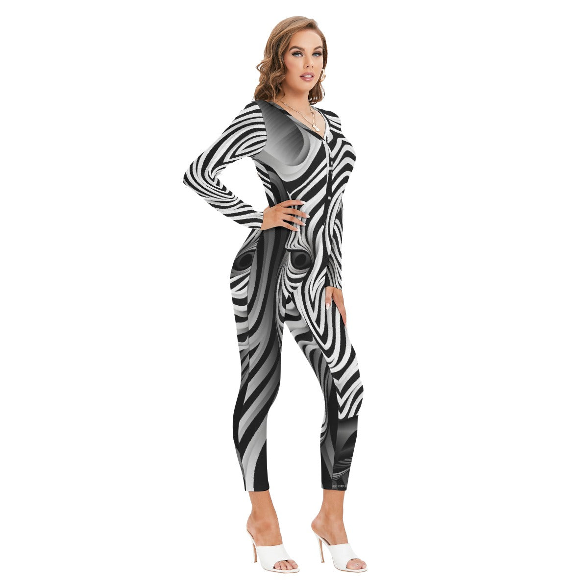 All-Over Print Women's Plunging Neck Jumpsuit