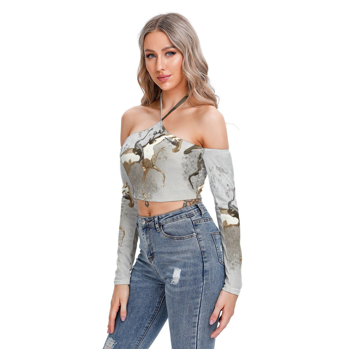 All-Over Print Women's Halter Lace-up Top