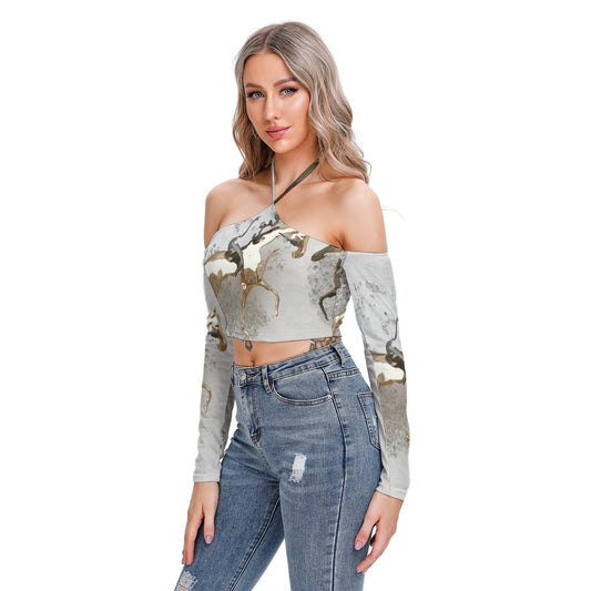 All-Over Print Women's Halter Lace-up Top