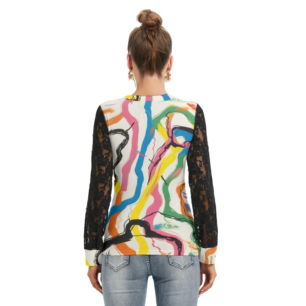 All-Over Print Women's T-shirt And Sleeve With Black Lace