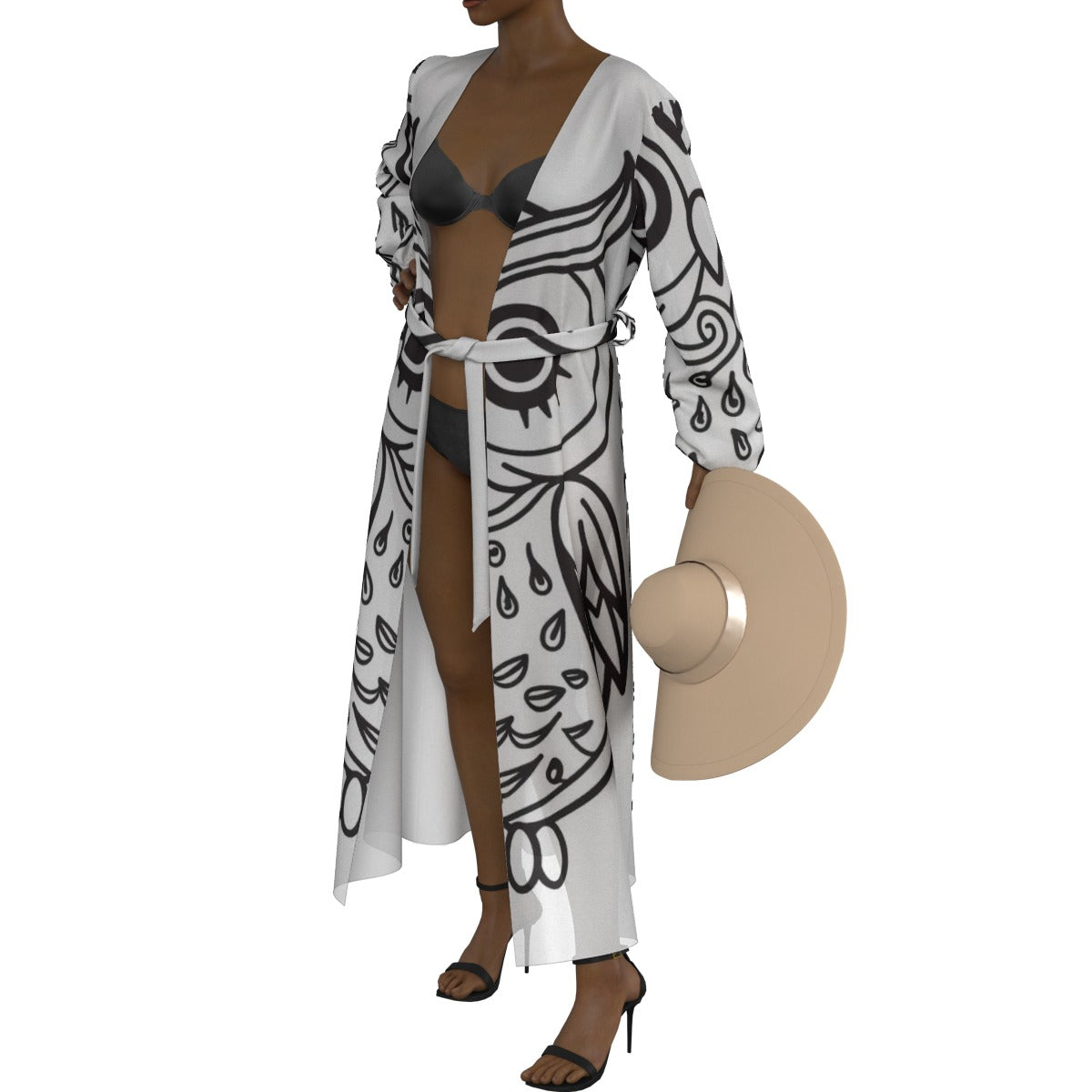 All-Over Print Women's Lace-up Chiffon Robe