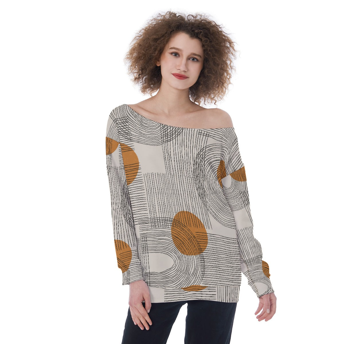 All-Over Print Oversized Women's Off-Shoulder Sweatshirt