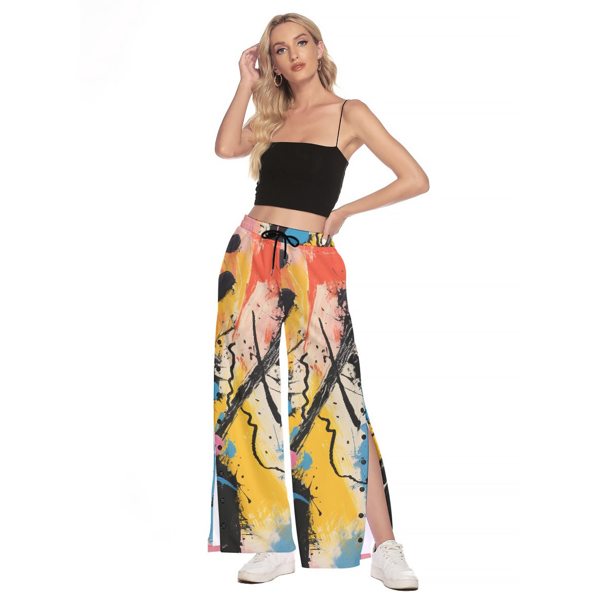 All-Over Print Women's Side Slit Snap Button Trousers