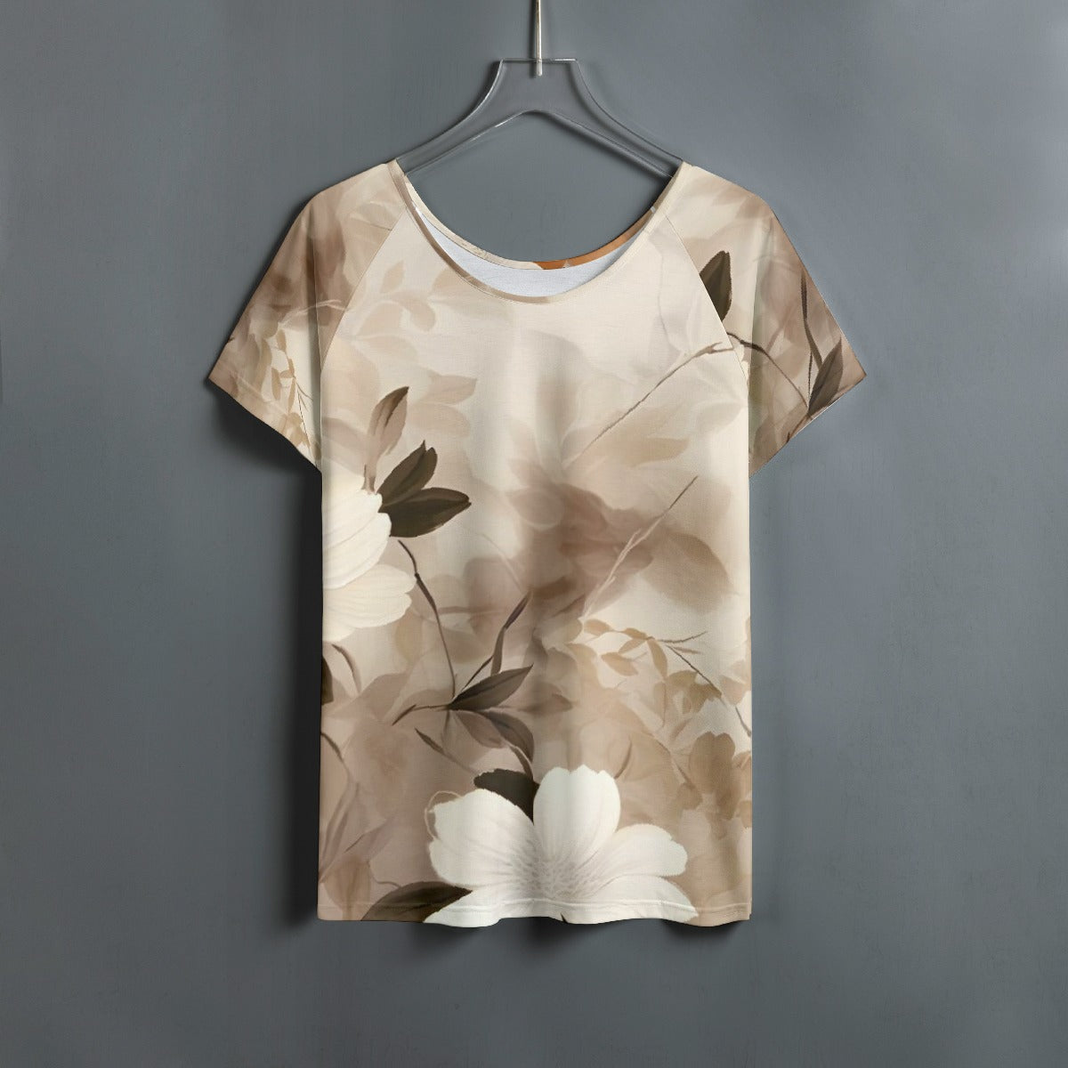 All-Over Print Women's Round Neck T-shirt With Raglan Sleeve