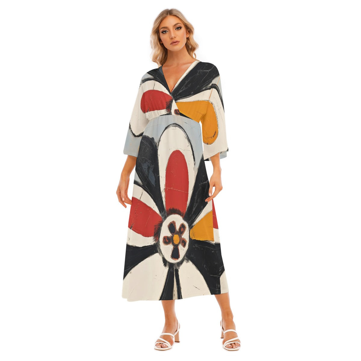 All-Over Print Women's Mid-Sleeve Long Dress