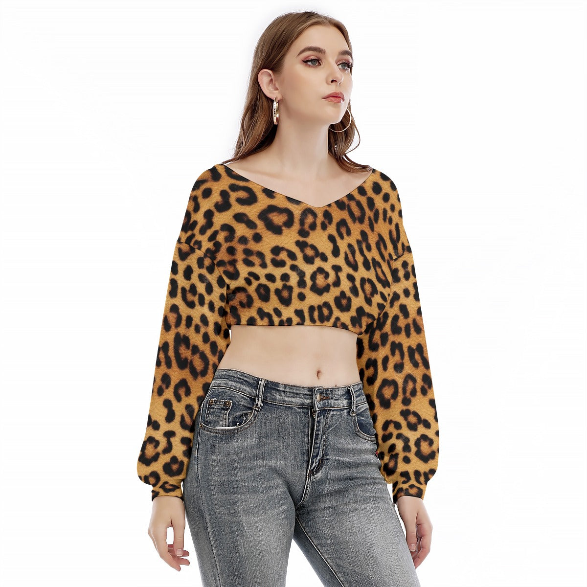 All-Over Print Women's V-neck Long Sleeve Cropped Sweatshirt