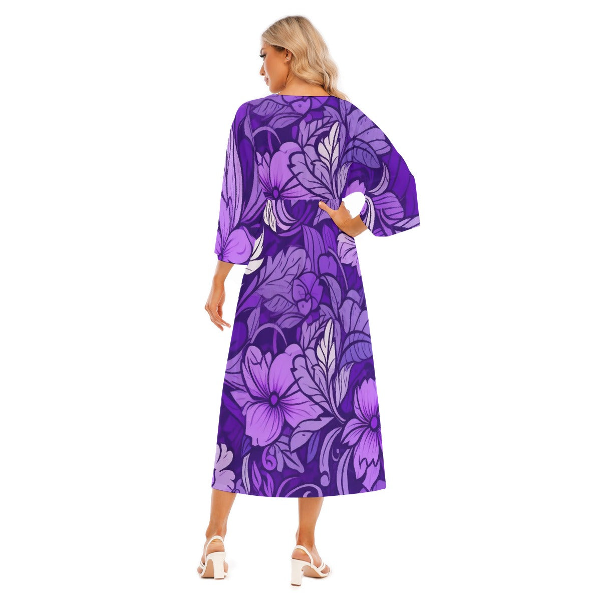 All-Over Print Women's Mid-Sleeve Long Dress