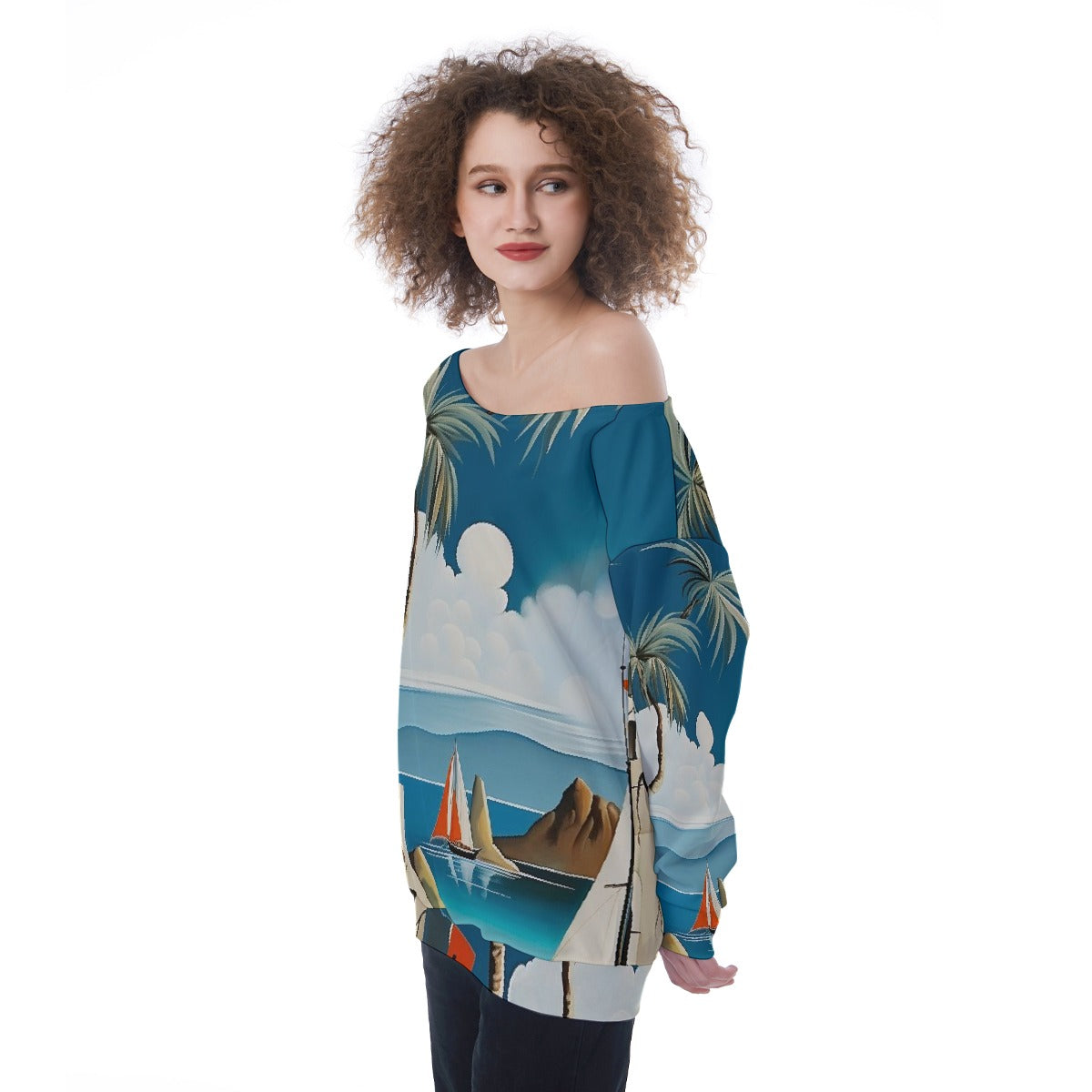 All-Over Print Oversized Women's Off-Shoulder Sweatshirt