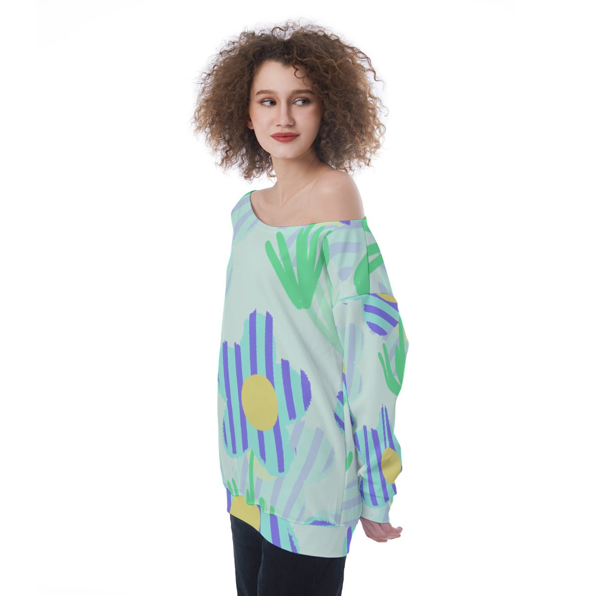 All-Over Print Oversized Women's Off-Shoulder Sweatshirt