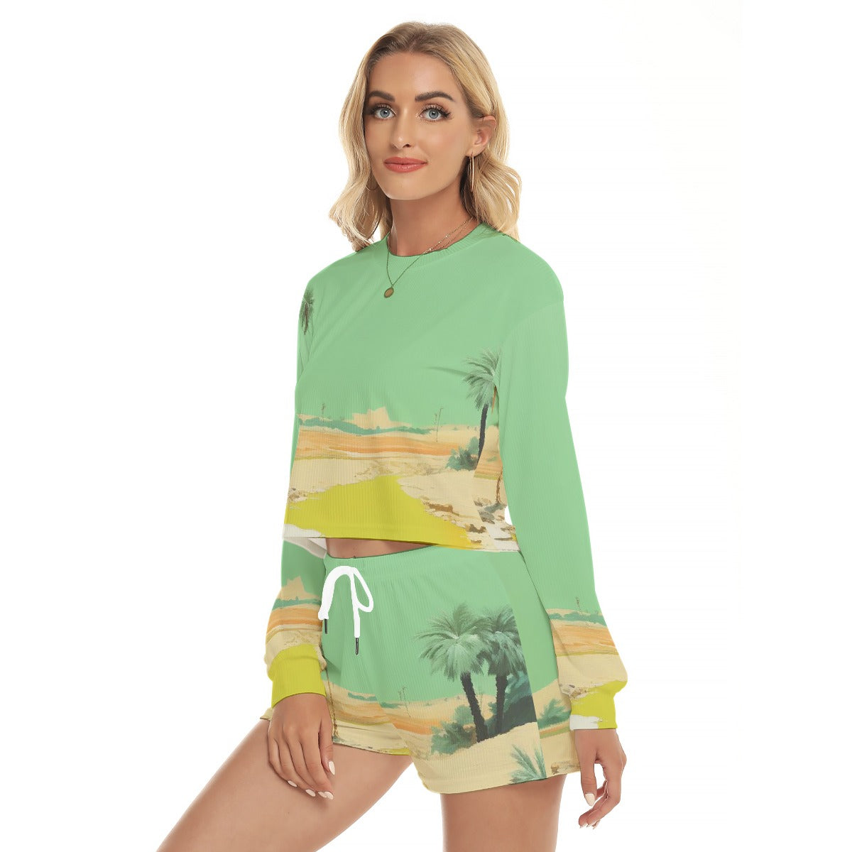 All-Over Print Women's Short Sweatshirt And Pants Suit