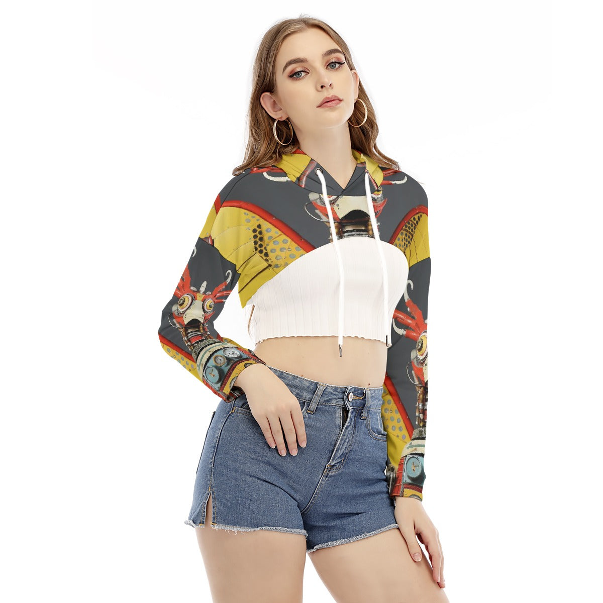 All-Over Print Women's Smock Short Hoodie With Long Sleeve