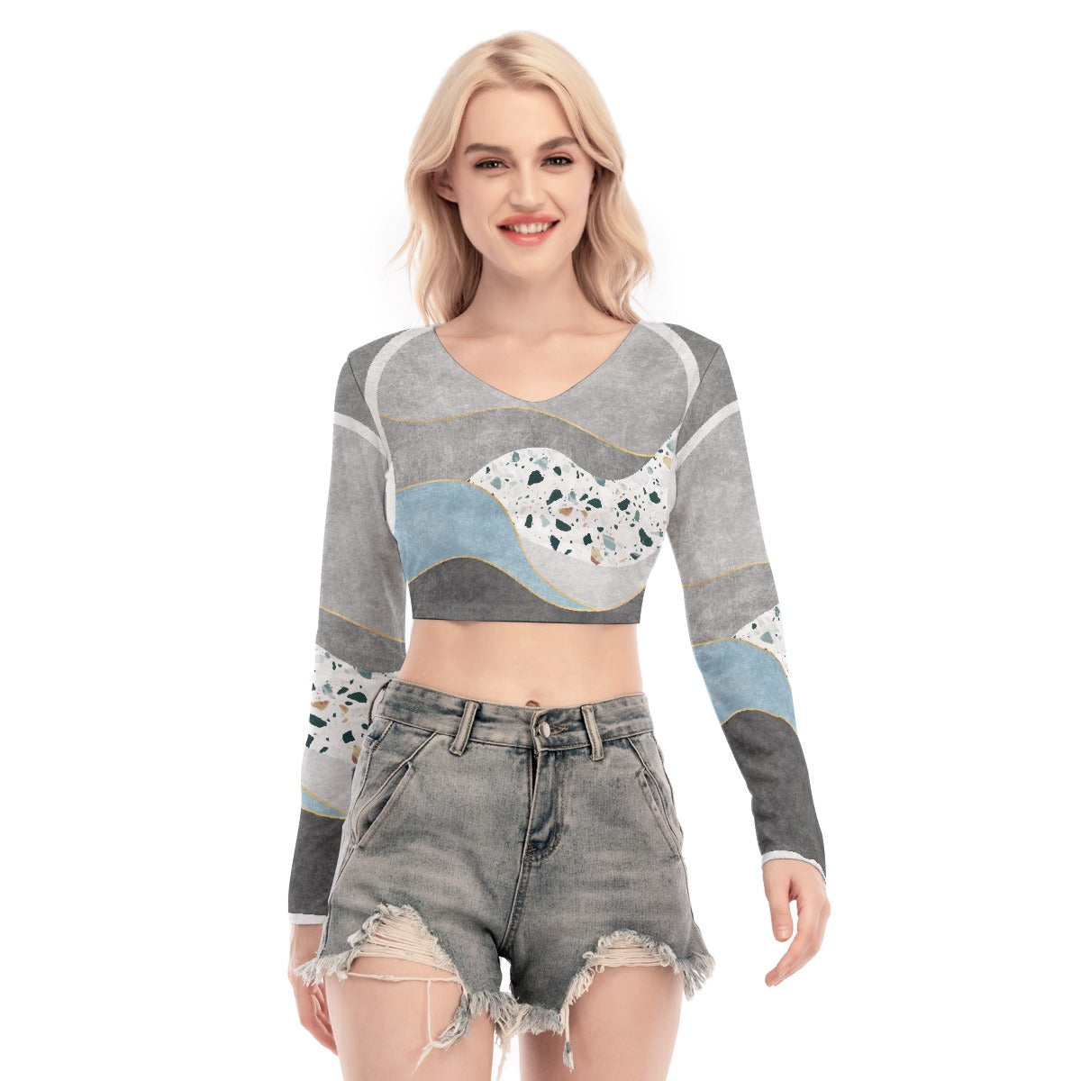 All-Over Print Women's Back Hollow T-shirt With Strap