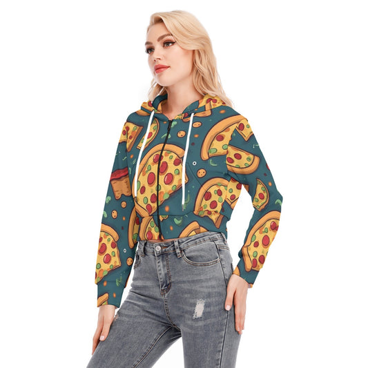 All-Over Print Women's Crop Top Hoodie With Zipper Closure