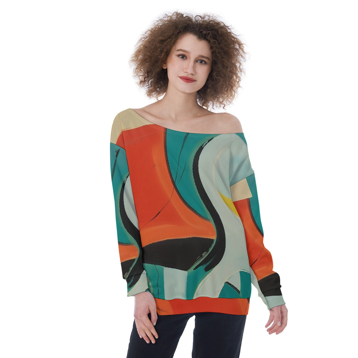 All-Over Print Oversized Women's Off-Shoulder Sweatshirt