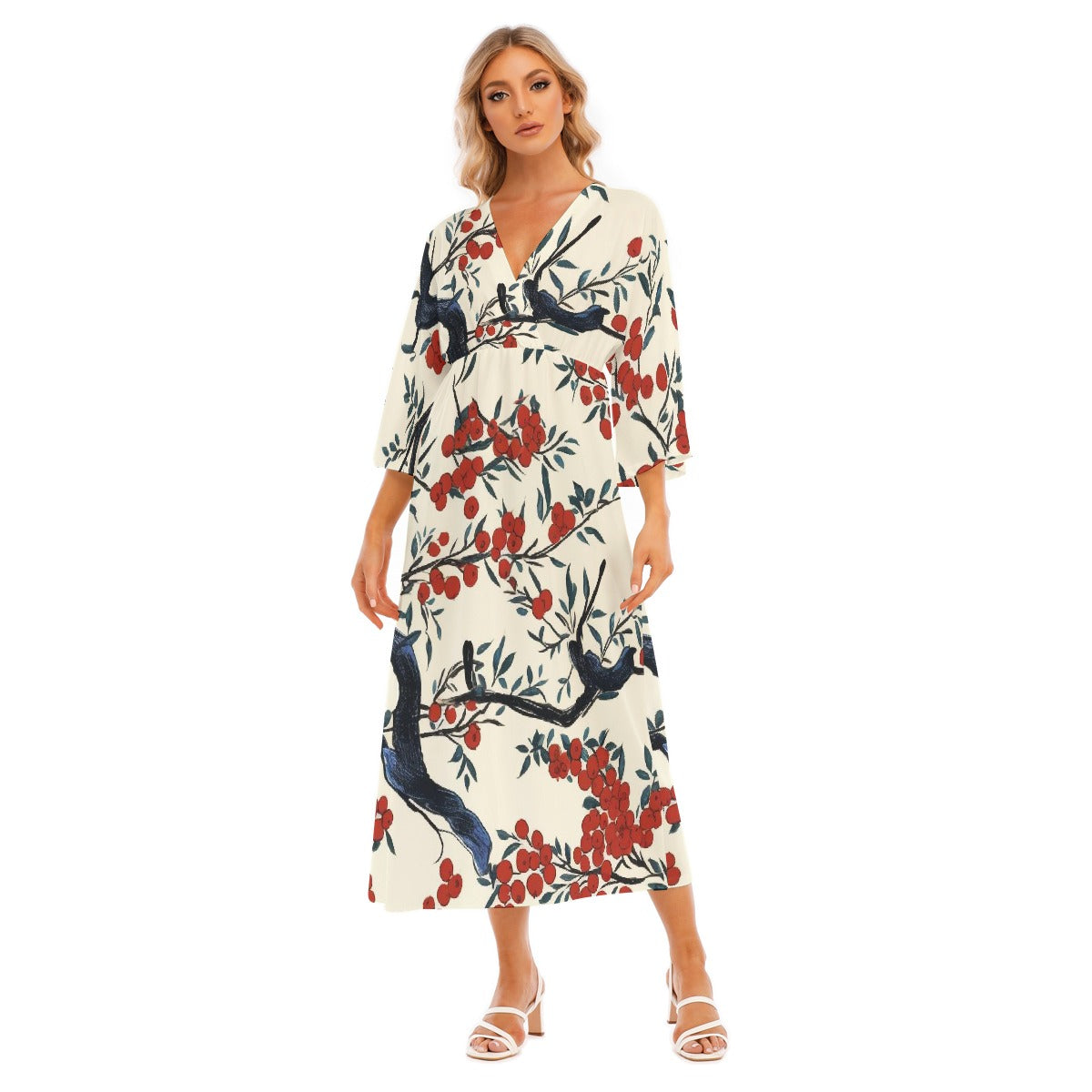 All-Over Print Women's Mid-Sleeve Long Dress