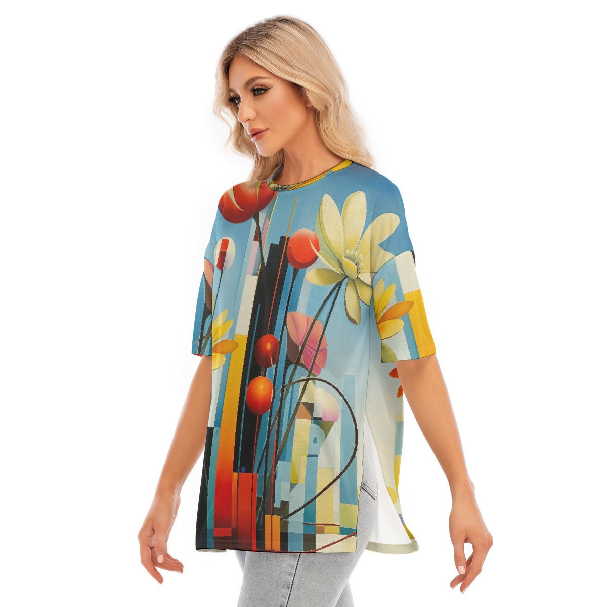 All-Over Print Women's Short Sleeves T-shirt With Hem Split