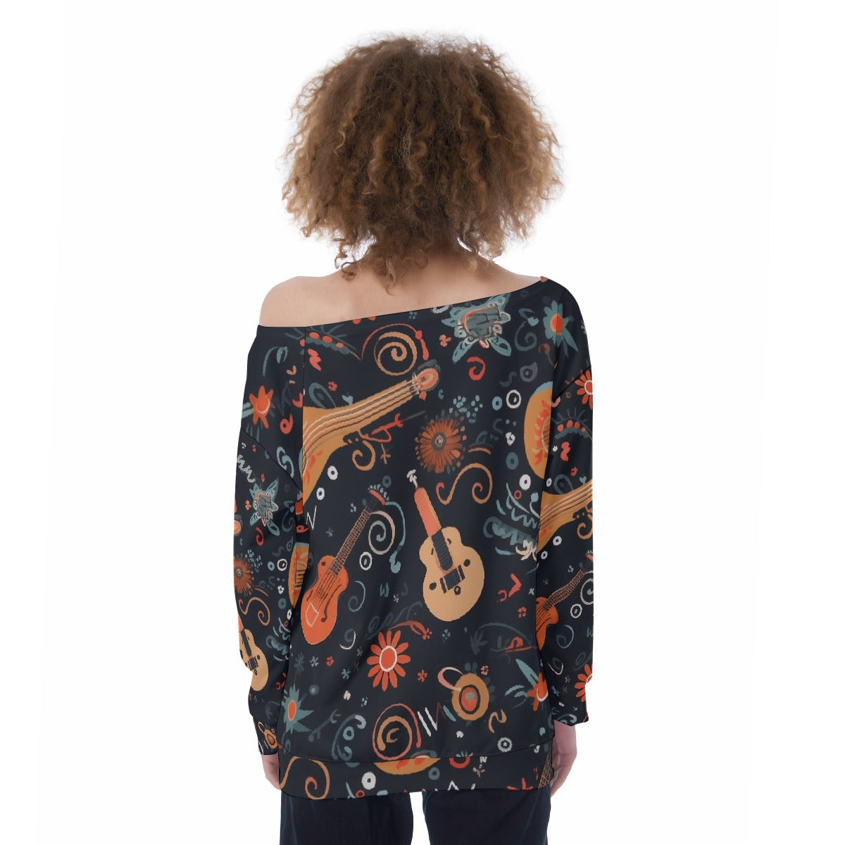 All-Over Print Oversized Women's Off-Shoulder Sweatshirt