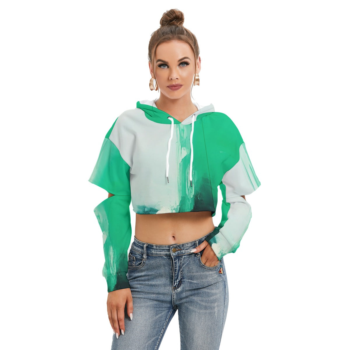 All-Over Print Women's Heavy Fleece Hoodie With Hollow Out Sleeve