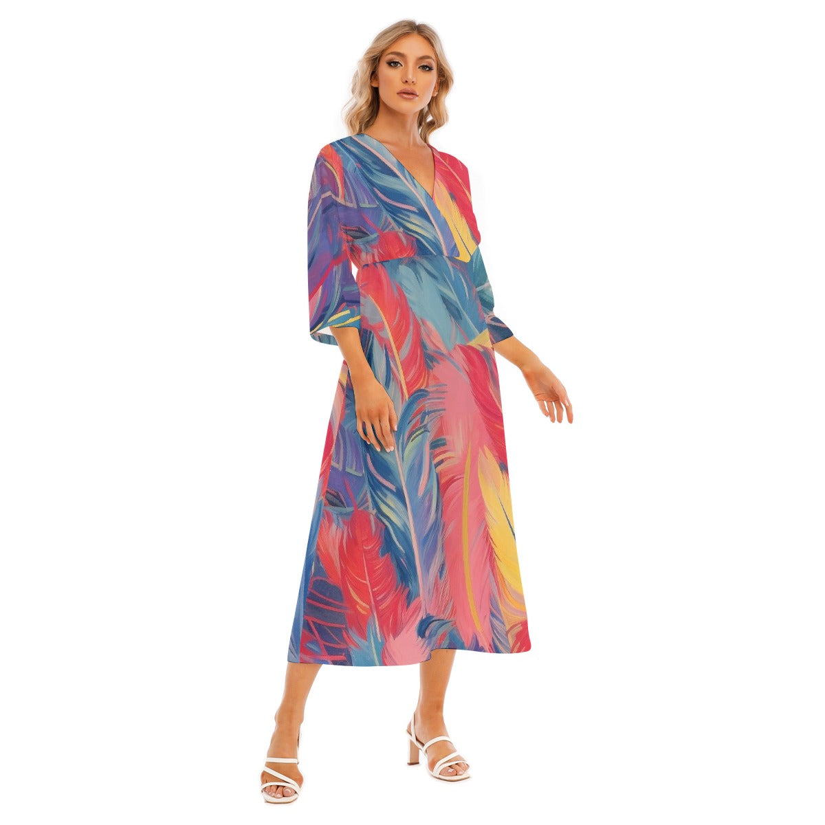 All-Over Print Women's Mid-Sleeve Long Dress