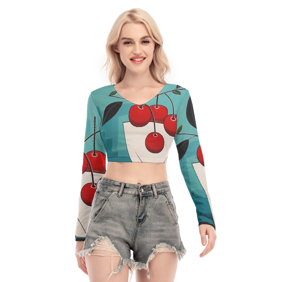 All-Over Print Women's Back Hollow T-shirt With Strap