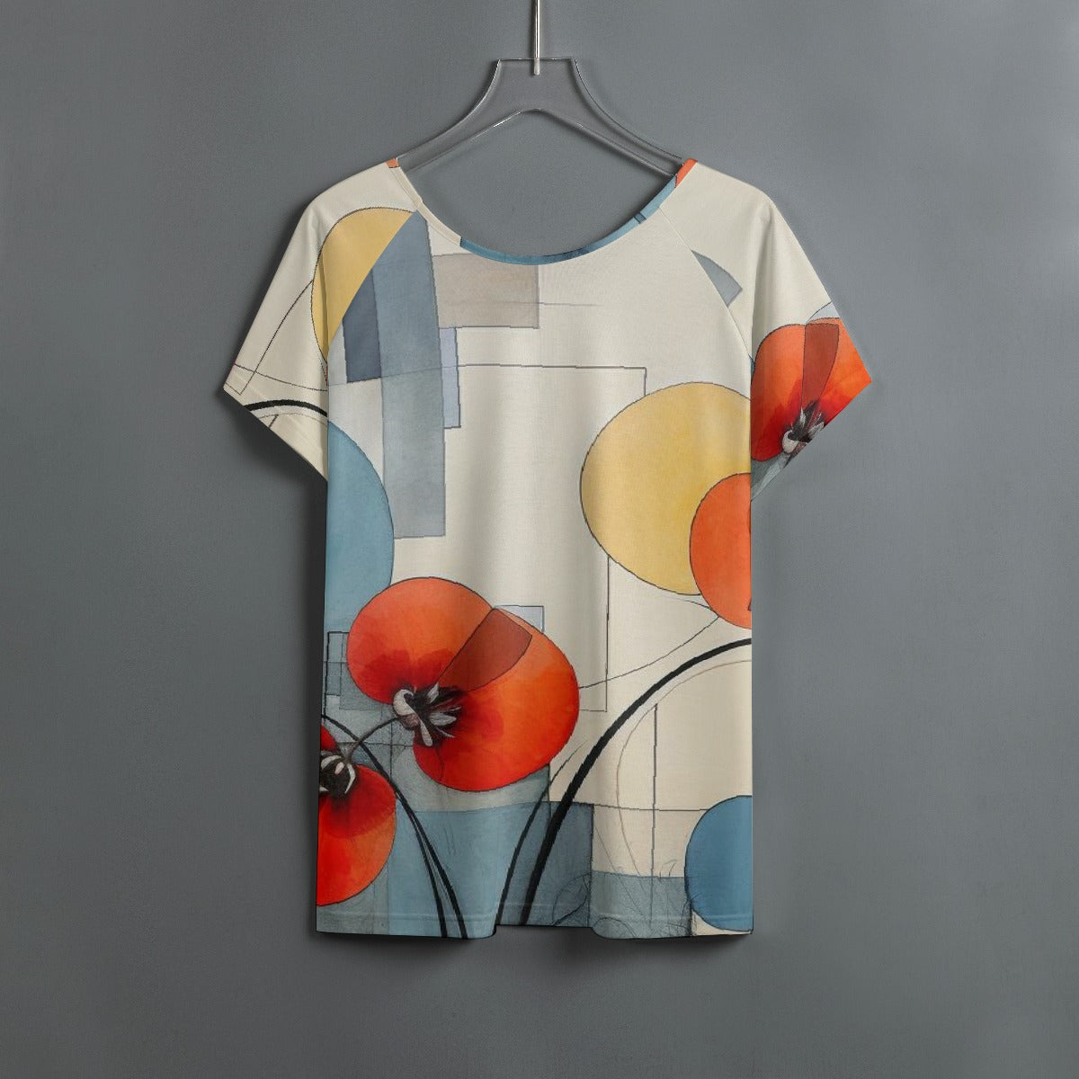 All-Over Print Women's Round Neck T-shirt With Raglan Sleeve