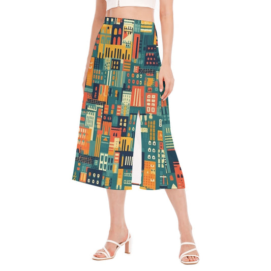 All-Over Print Women's High Slit Long Skirt