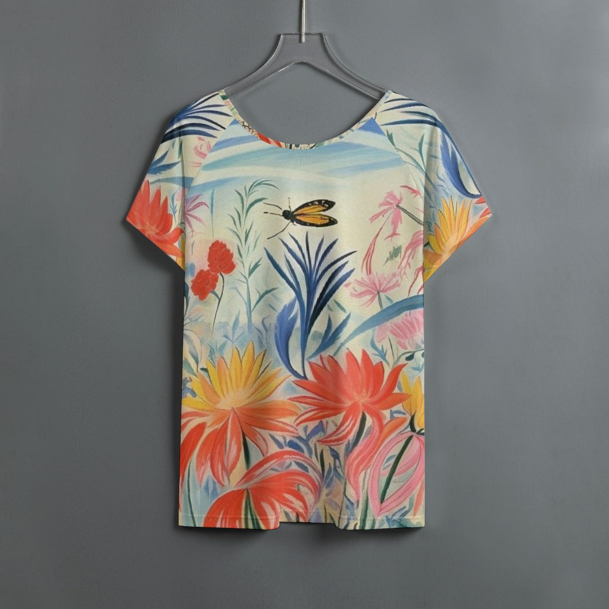 All-Over Print Women's Round Neck T-shirt With Raglan Sleeve