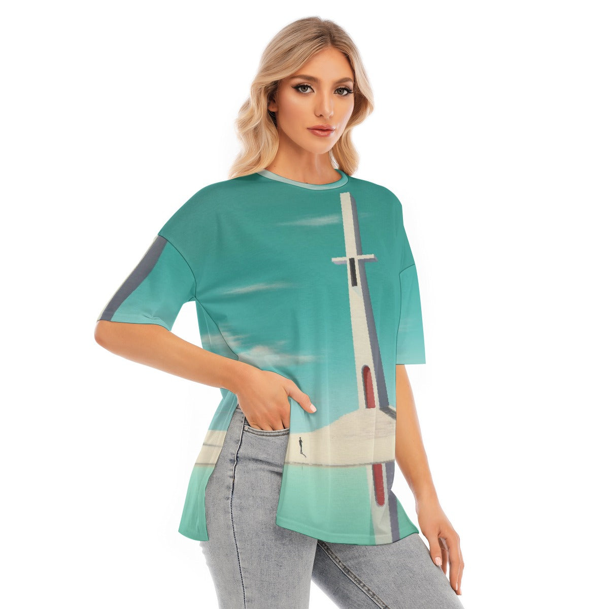 All-Over Print Women's Short Sleeves T-shirt With Hem Split