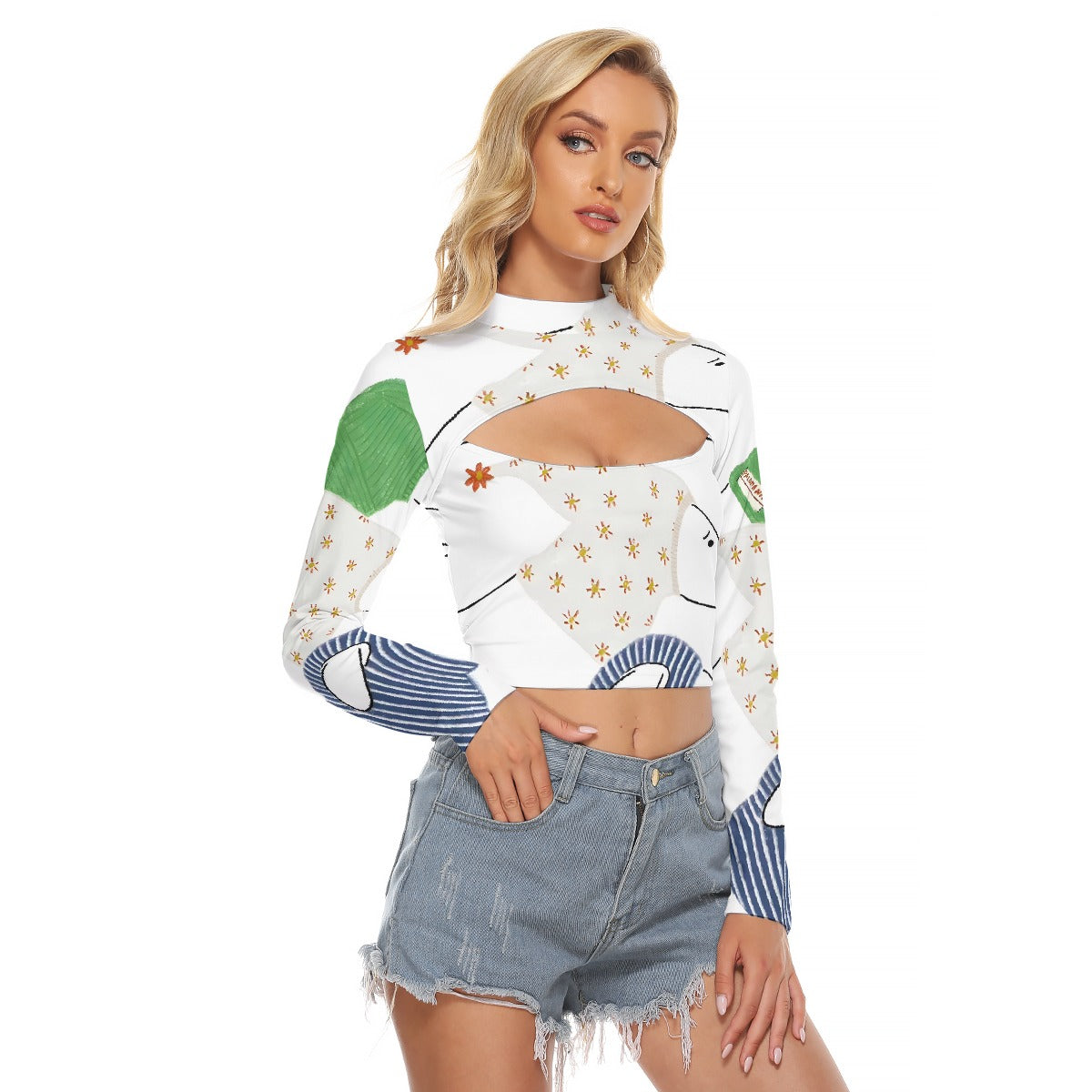 All-Over Print Women's Hollow Chest Keyhole Tight Crop Top