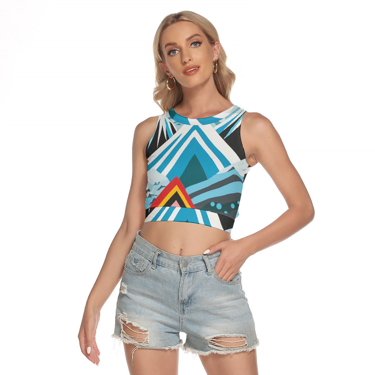All-Over Print Women's Sleeveless Back Hollow Crop Top
