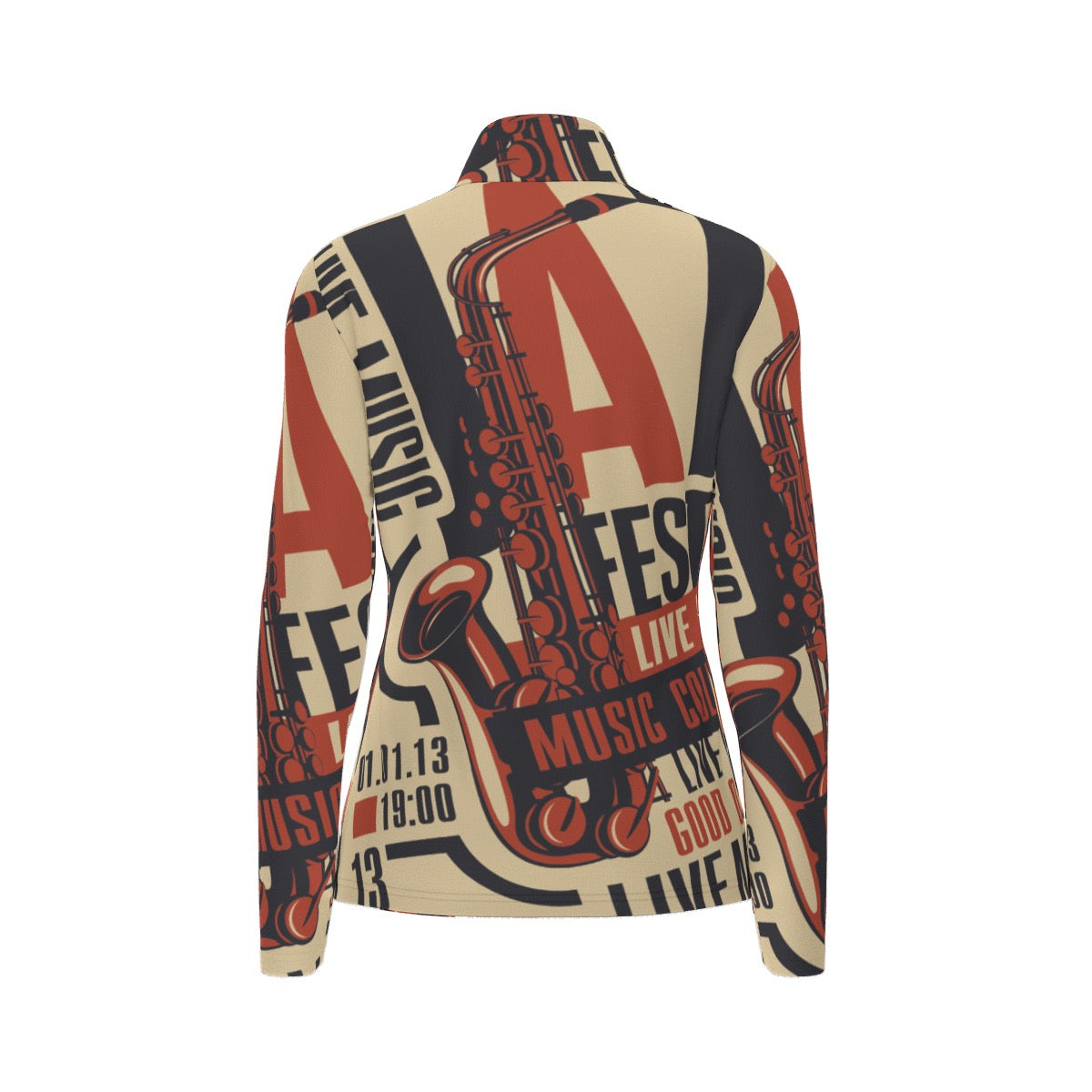 All-Over Print Women's Sports Collar Jersey With Long Sleeve