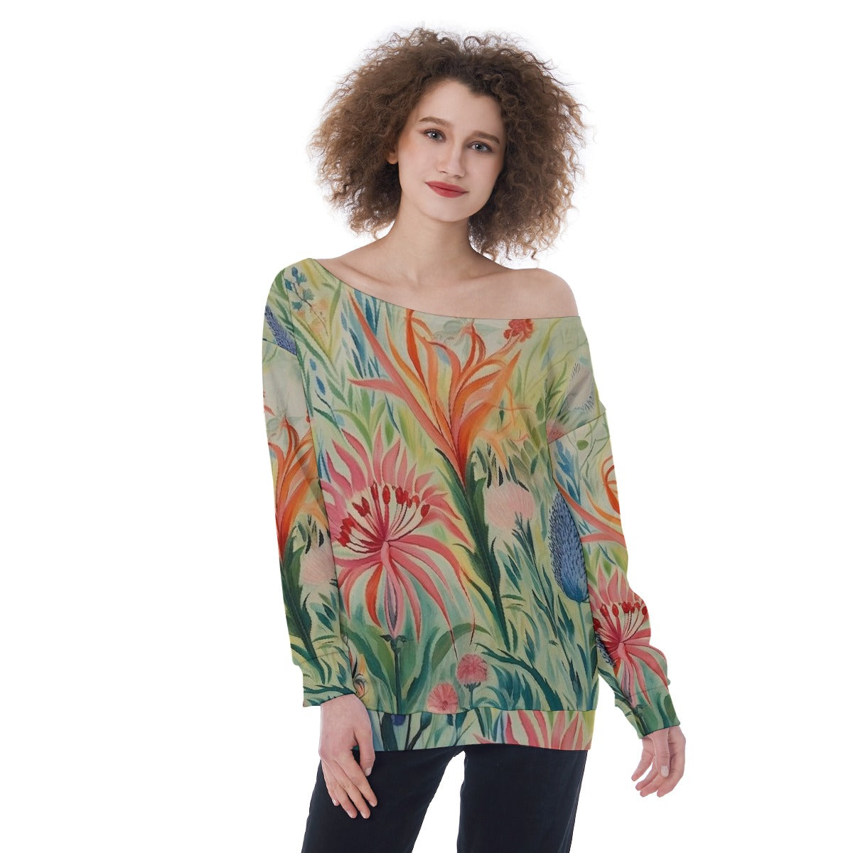 All-Over Print Oversized Women's Off-Shoulder Sweatshirt