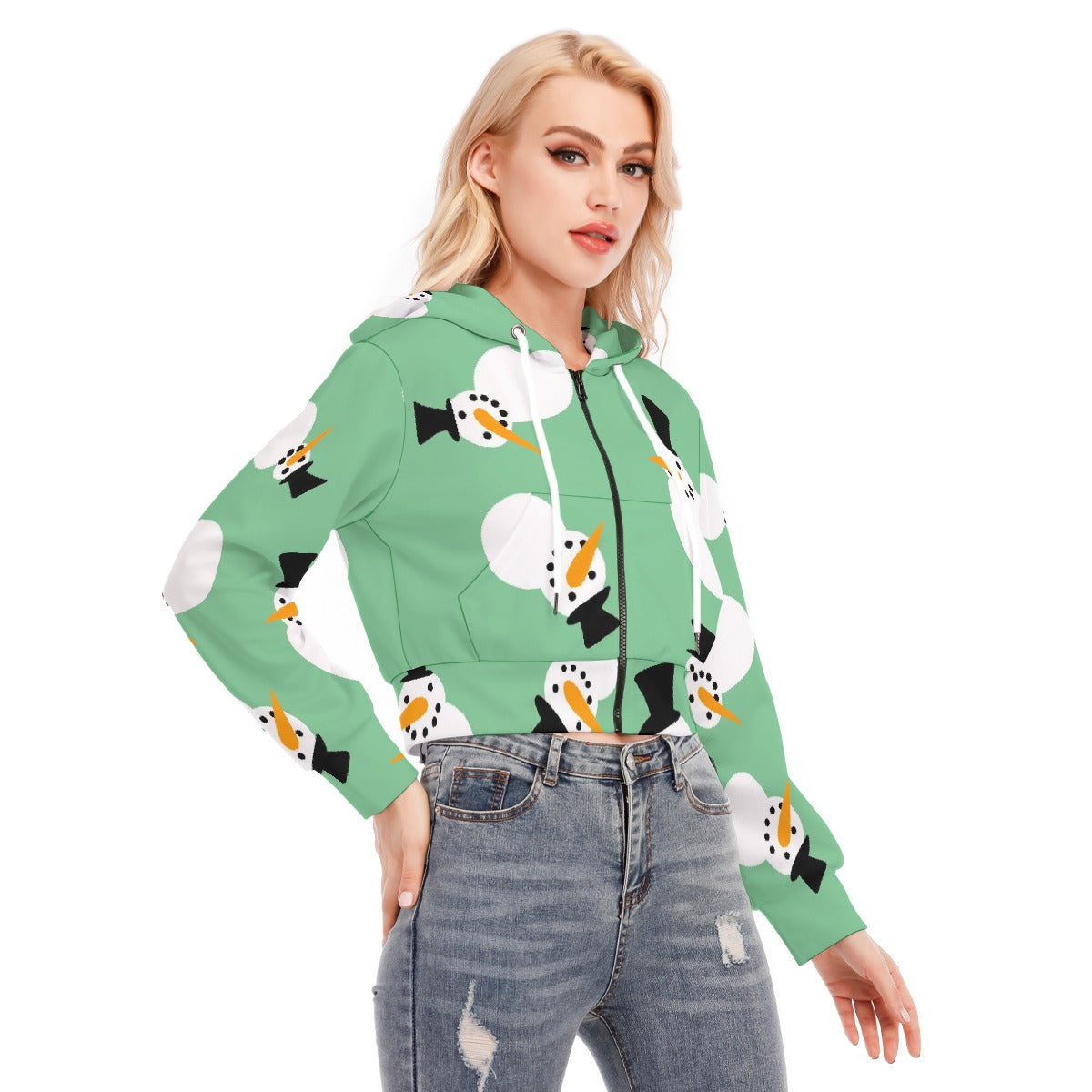 All-Over Print Women's Crop Top Hoodie With Zipper Closure